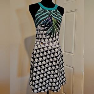 Green tropical print Dress -M